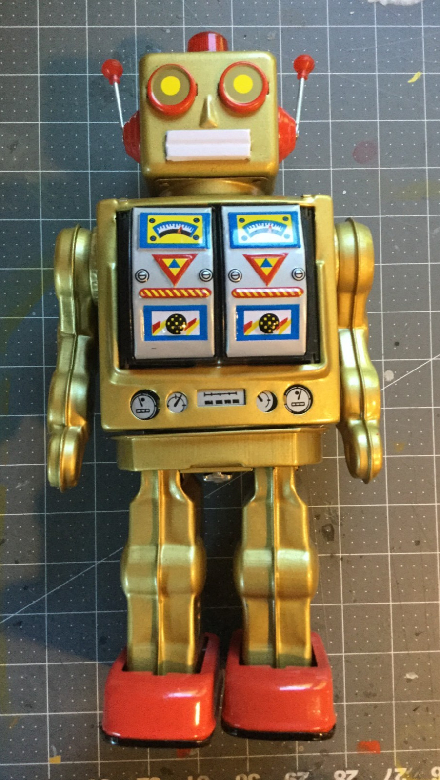 Tin Toy Robot Battery Operated Gold Electron Robot Rotatomatic