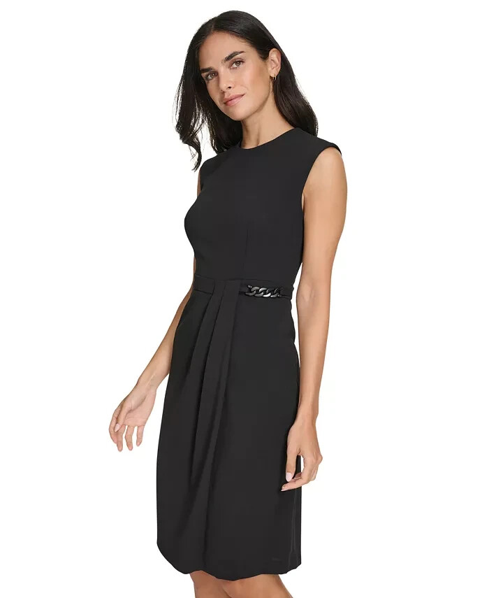 Calvin Klein Elegant Chain Embellished Women's Black Crepe Sheath Dress size 2