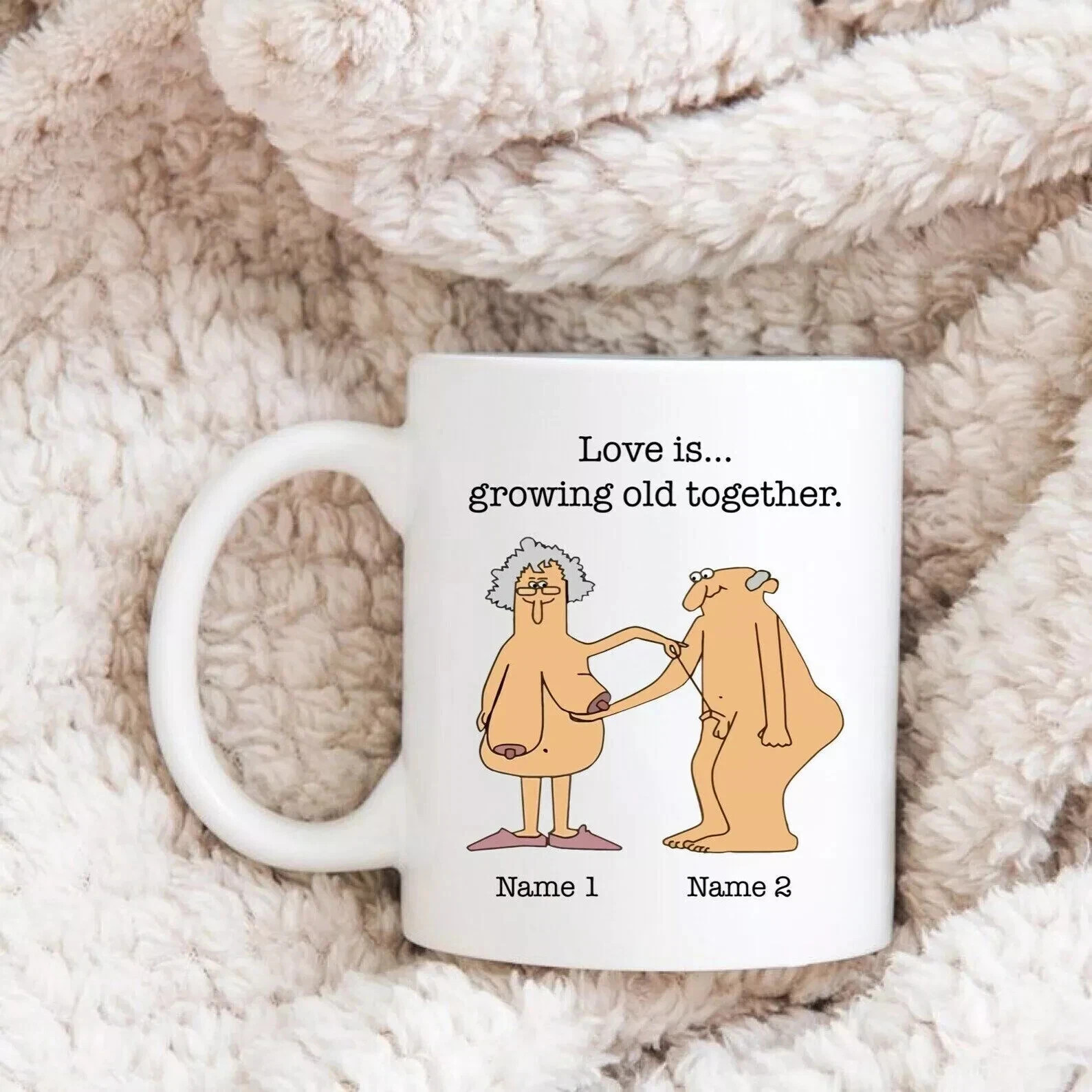 Love Is Growing Old Together Mug, Funny Couple Gift, Cute Anniversary Mug