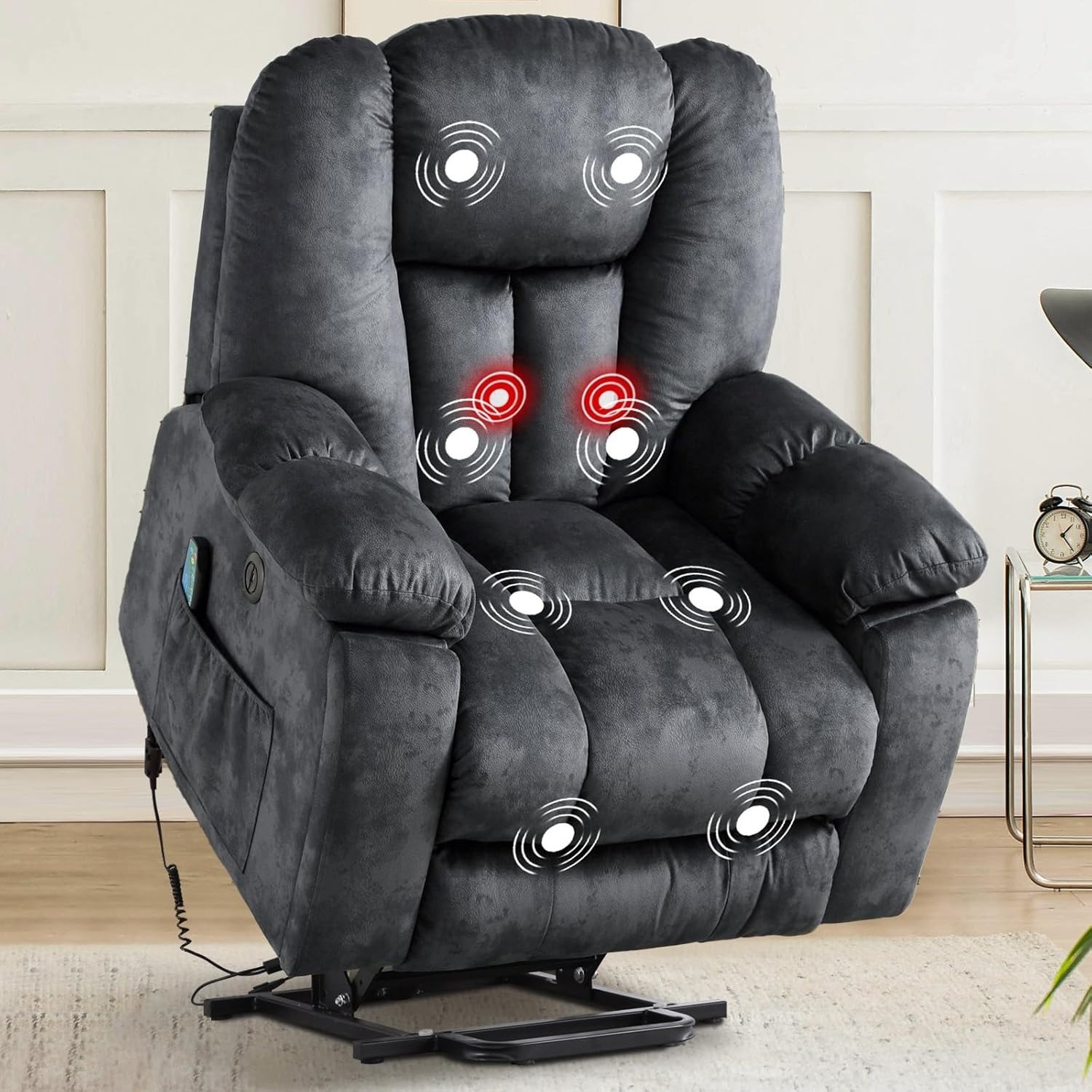 CANMOV Power Lift Recliner Chair w/Massage & Heat - 350lb Capacity  Grey
