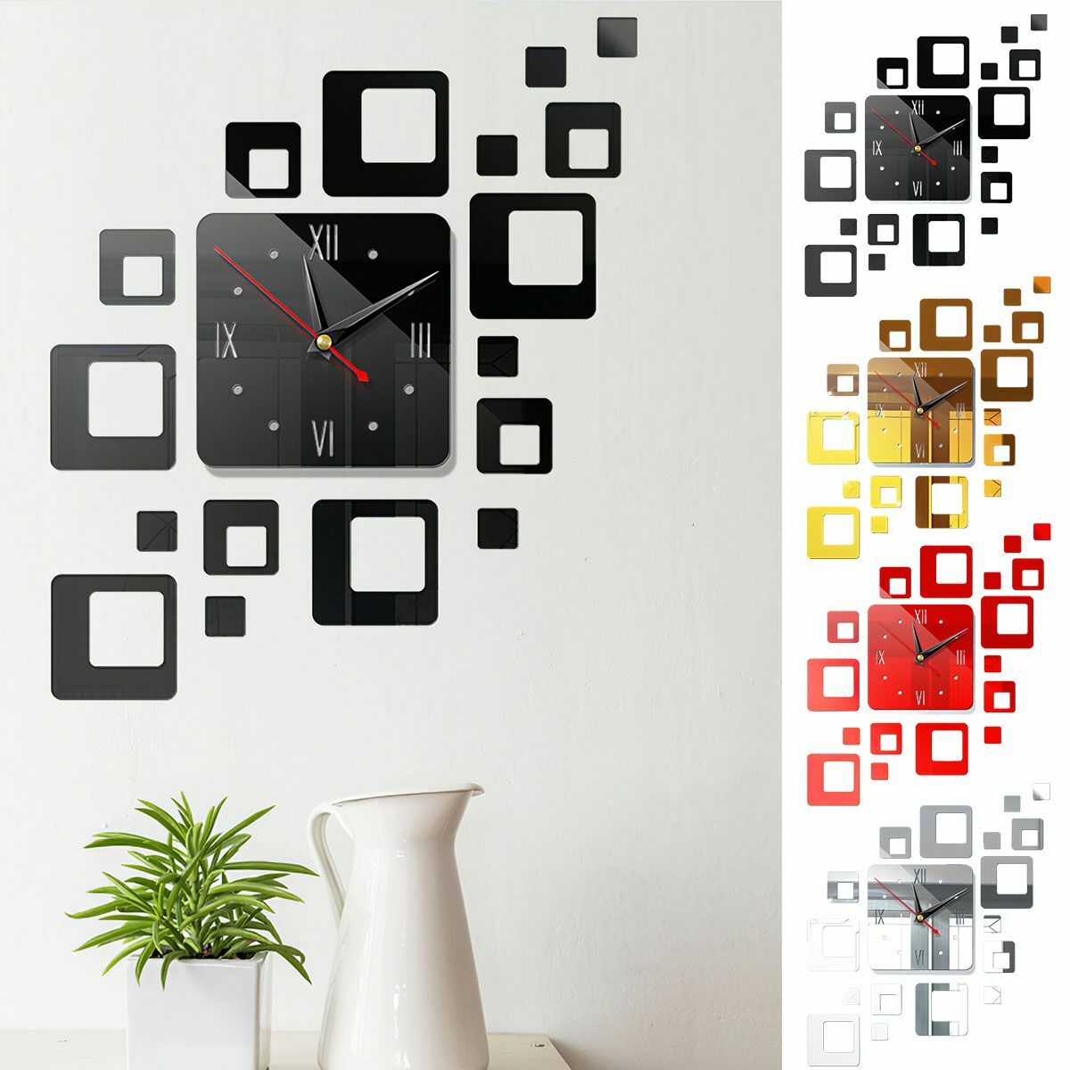 Large 3D DIY Modern Wall Clock Mirror Surface Sticker Art Design Home Decor Room