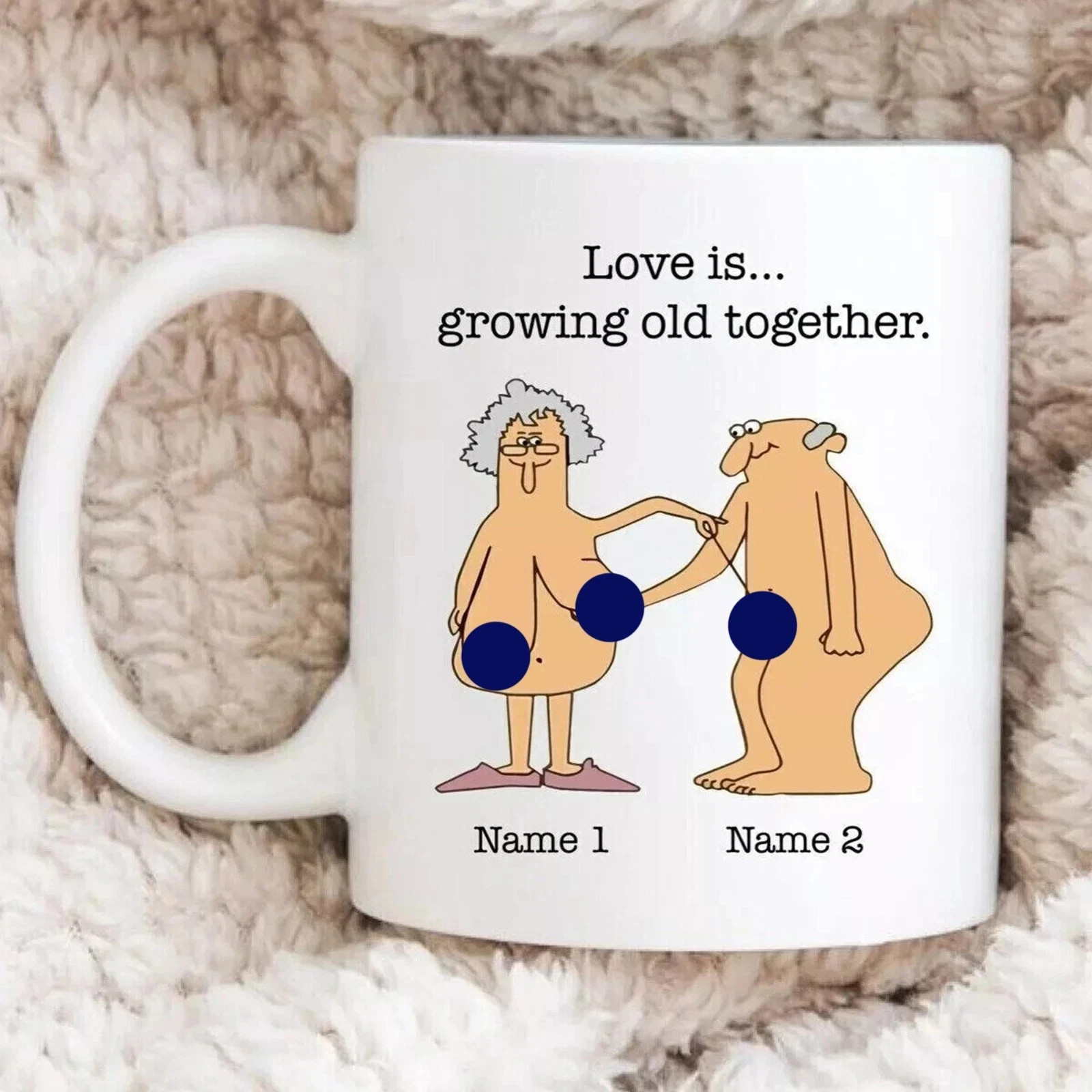 Love Is Growing Old Together Mug, Funny Couple Gift, Cute Anniversary Mug - Hot