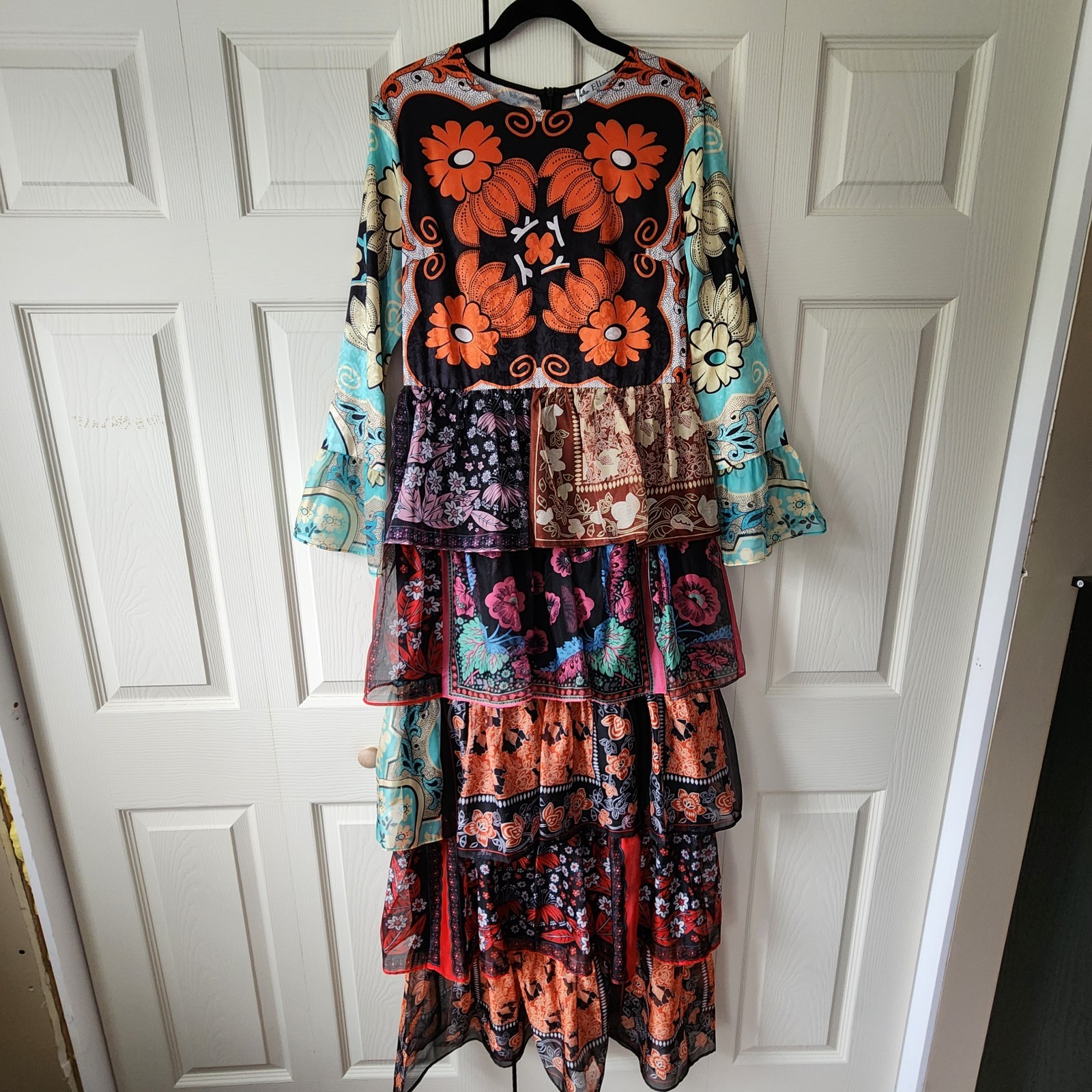 NWT Elisen Elegant Queen Dress Long Multicolored Floral Patchwork XL Silk Blend