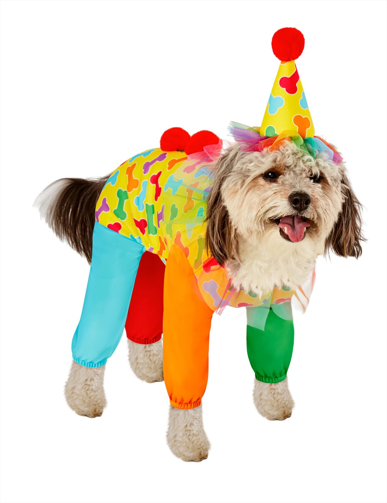 Clown Pet Costume XL for Dogs or Cats Funny Halloween Outfit Dress-Up Accessory