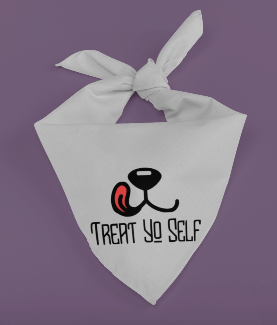 Treat Yo Self Funny Silly Clever Small Medium Dog Bandana Pet Accessories Gray