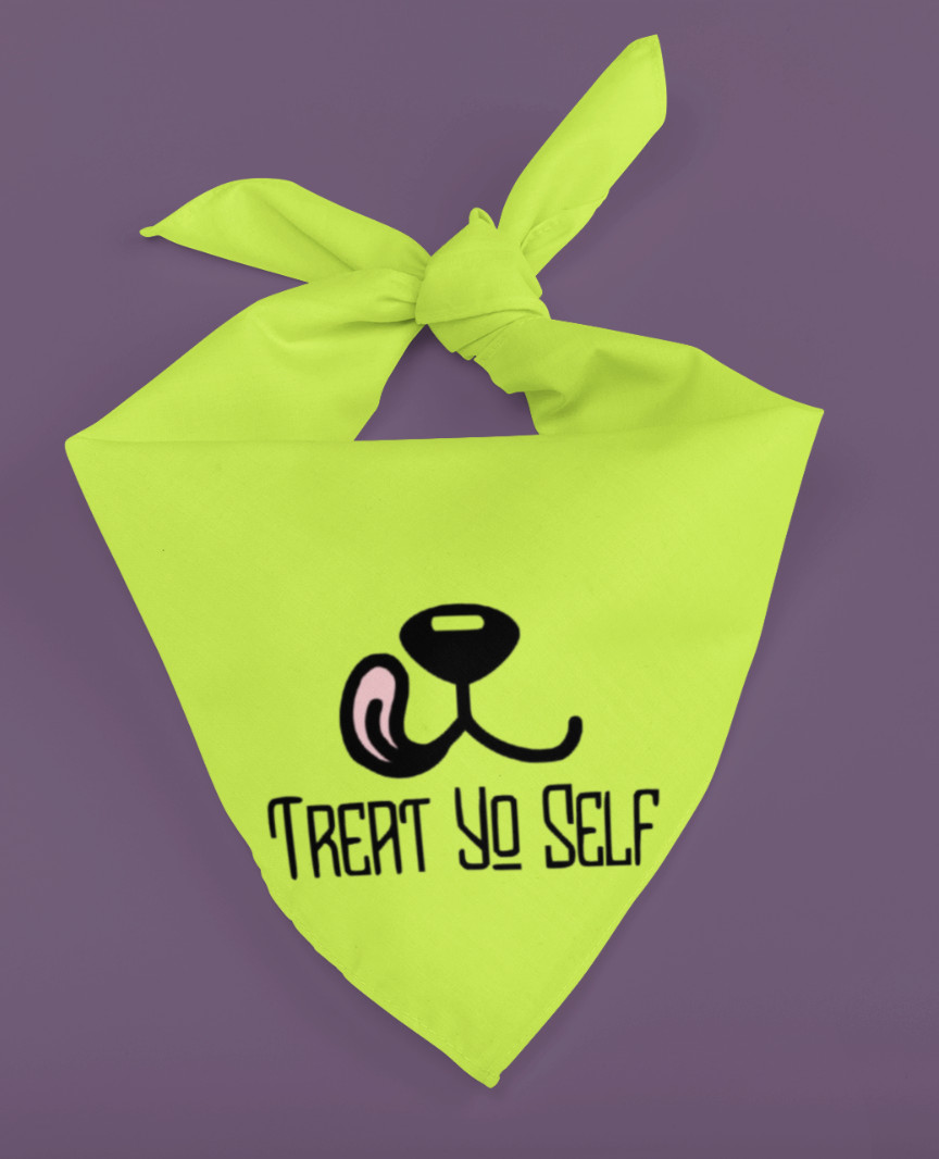 Treat Yo Self Funny Silly  Small Medium Dog Bandana Pet Accessories Green