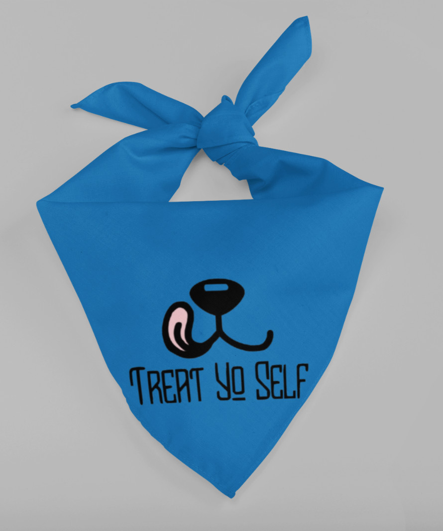 Treat Yo Self Funny Silly  Small Medium Dog Bandana Pet Accessories Blue