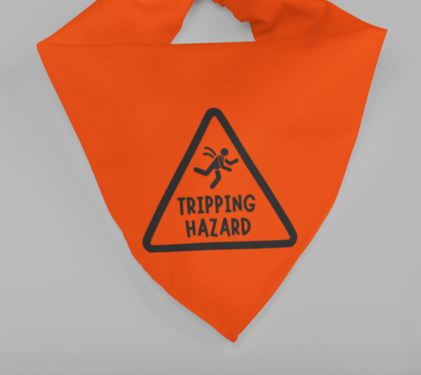 Tripping Hazard Caution Sign Funny Small Medium Dog Bandana Pet Accessories