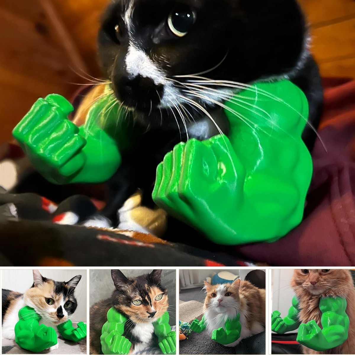 Hulk Arms for Cat – 3D Printed Funny Pet Costume Accessory, Muscles