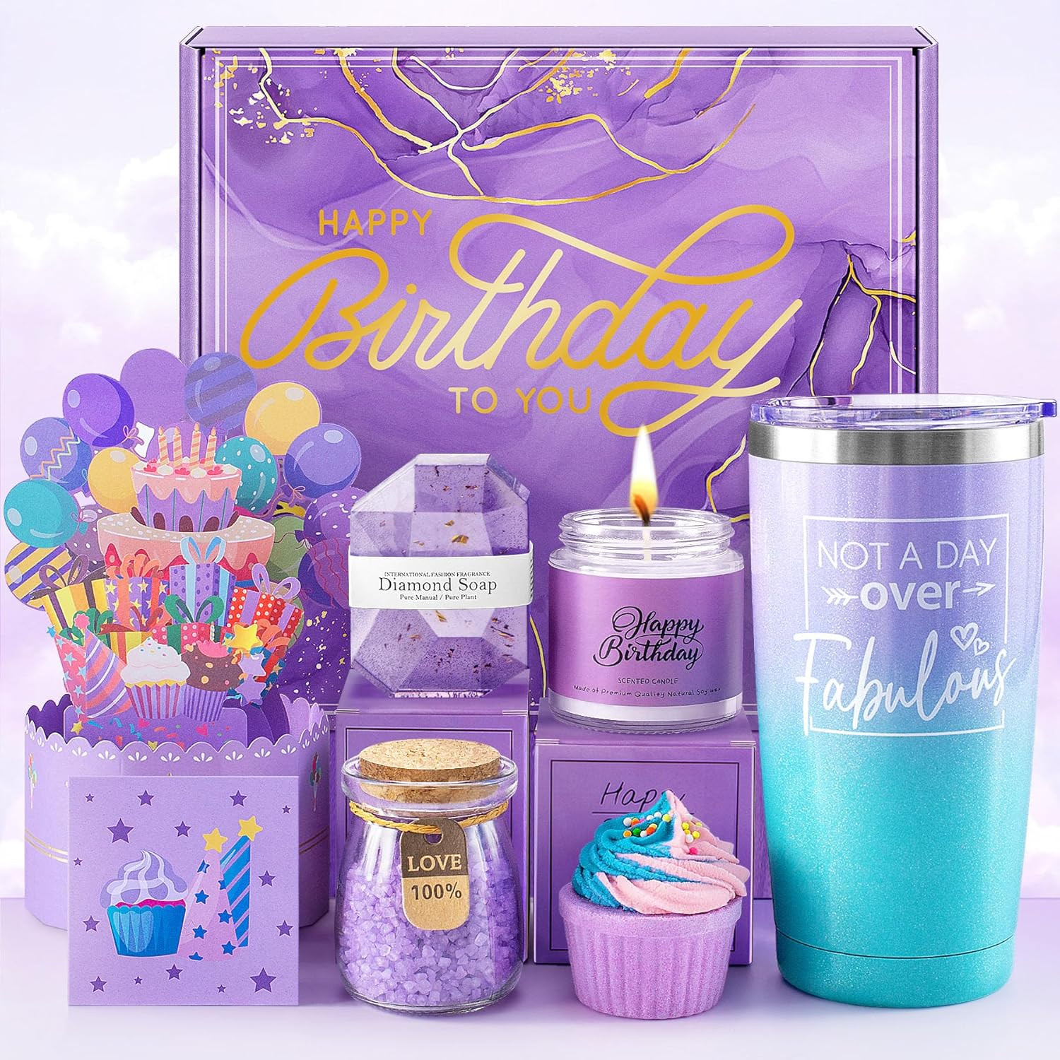 Birthday Gifts for Women, Happy Birthday Bath Set Gift Basket, Unique Spa Gift I