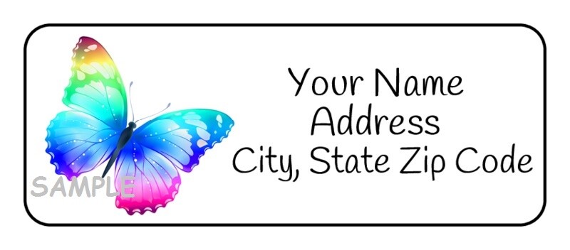30 Butterfly address labels stickers tags favor gift rainbow Personalized 