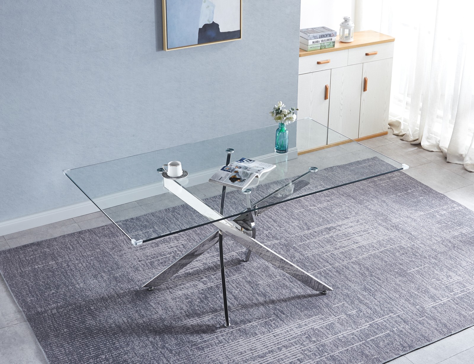 Rectangular Tempered Glass Dining Table,Modern Dining Room Interior Design,For 6