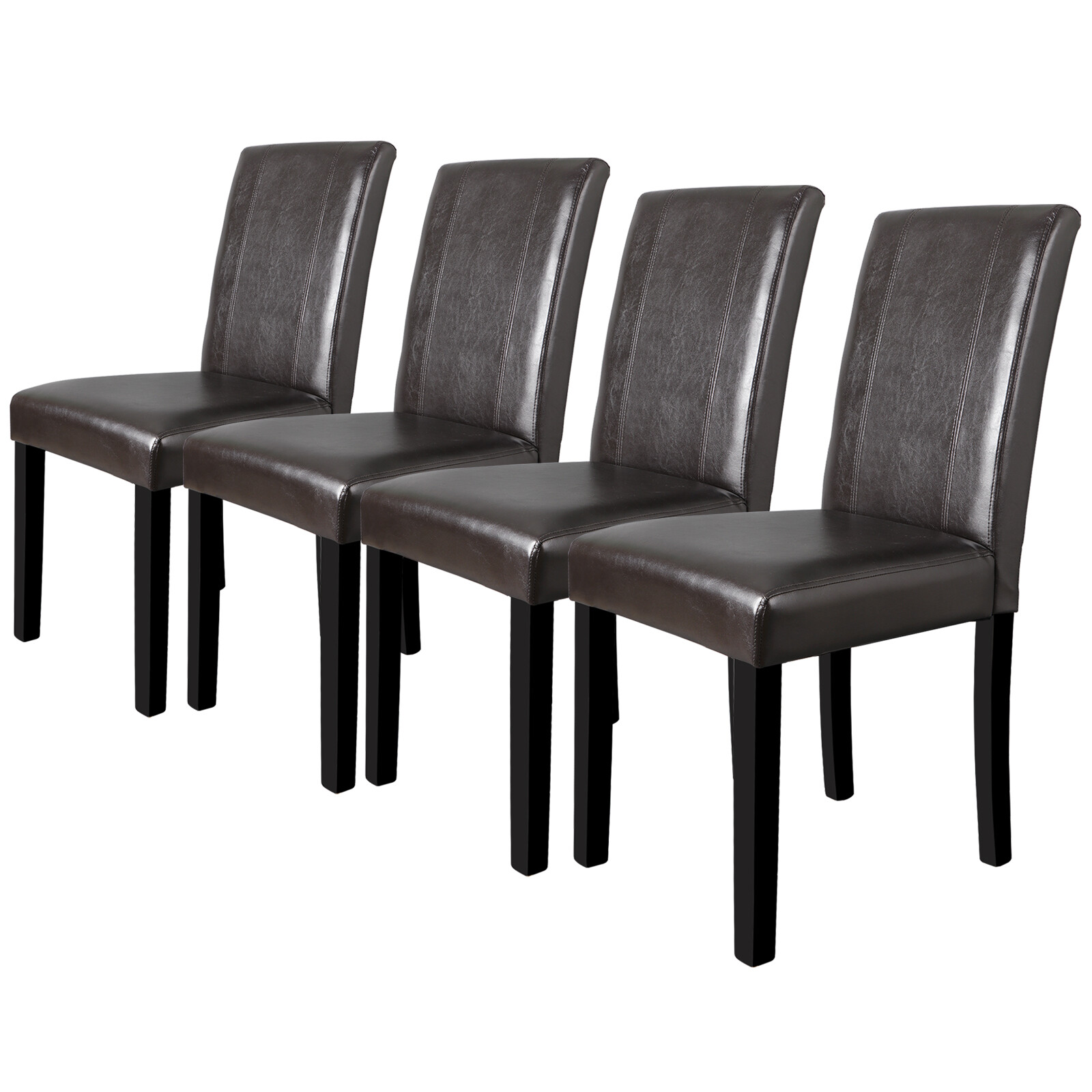 Set of 4 Dining Parson Chairs High Brown PU Leather Elegant Design Home Kitchen