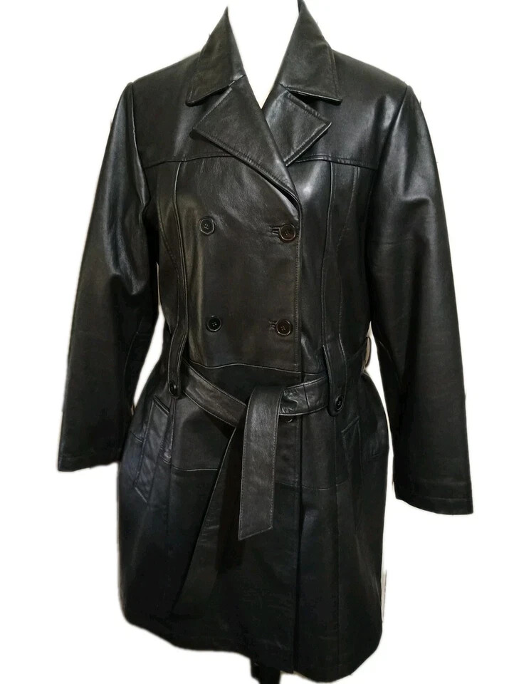 Women's Trench Coat Lambskin Genuine Stylish Leather Handmade Formal Casual