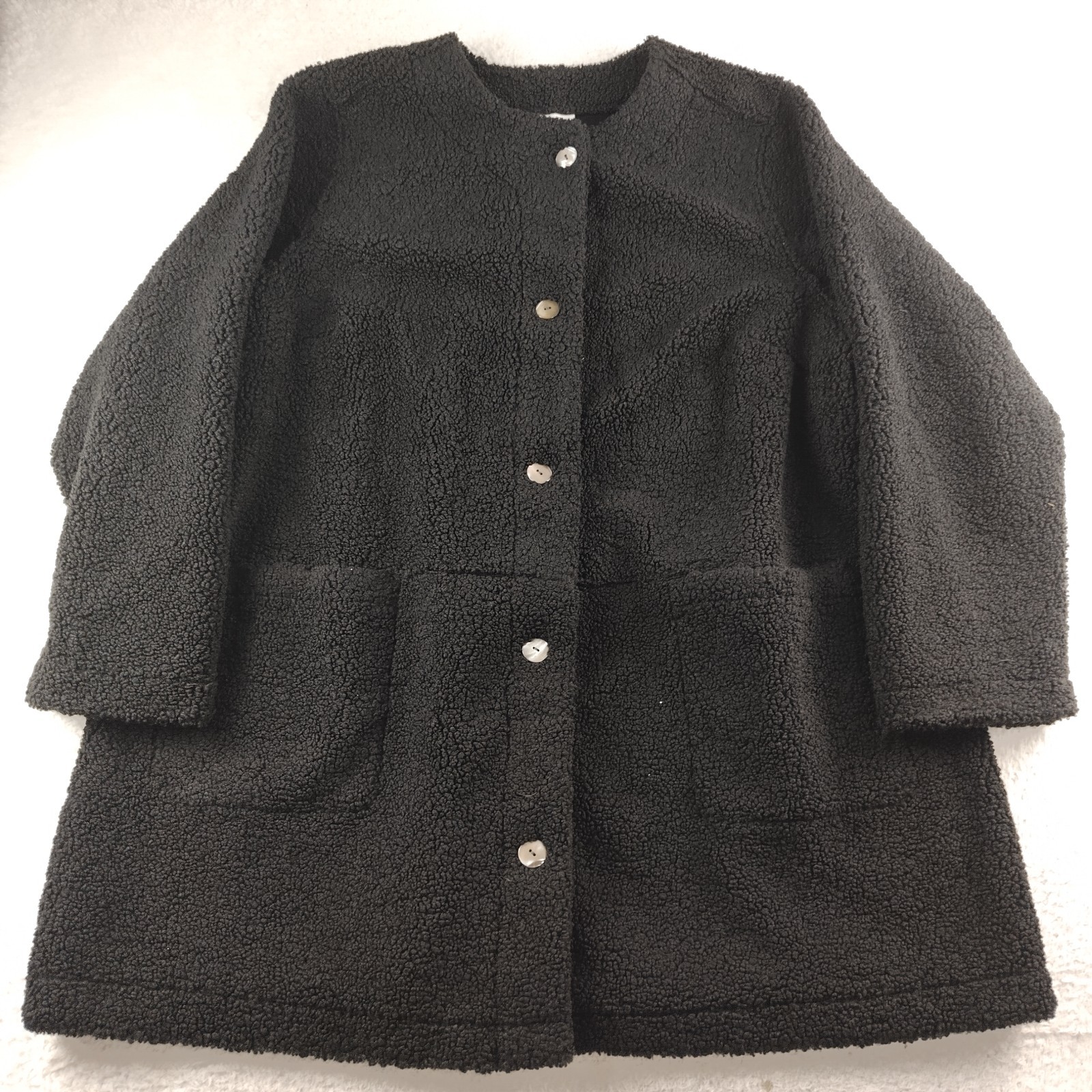 J Jill 3X Stylish Pure Jill Cozy Teddy Fleece Chore Coat Black Warm