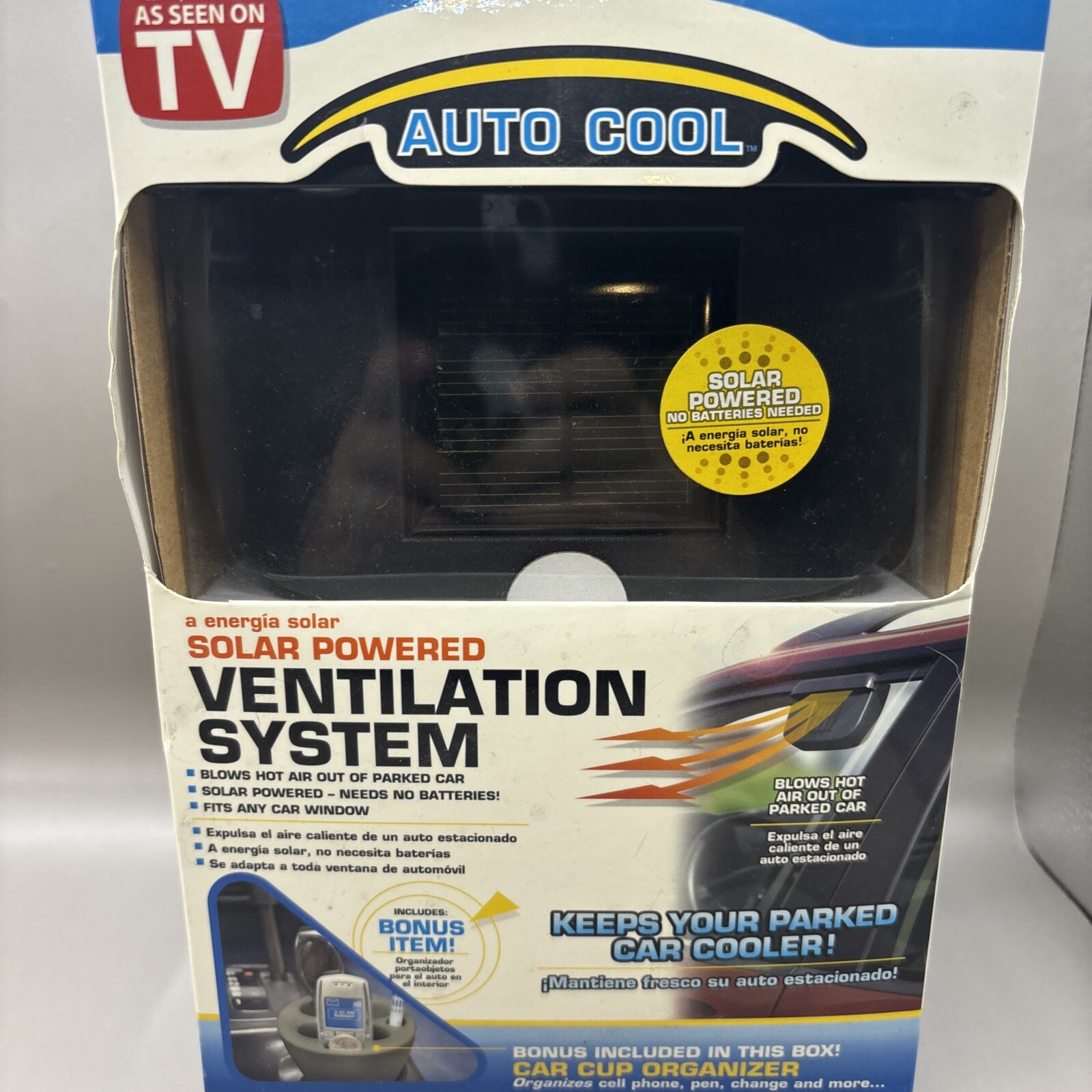 Auto Cool Solar Powered Ventilation System As Seen TV Bonus Car Cup Organize NIB
