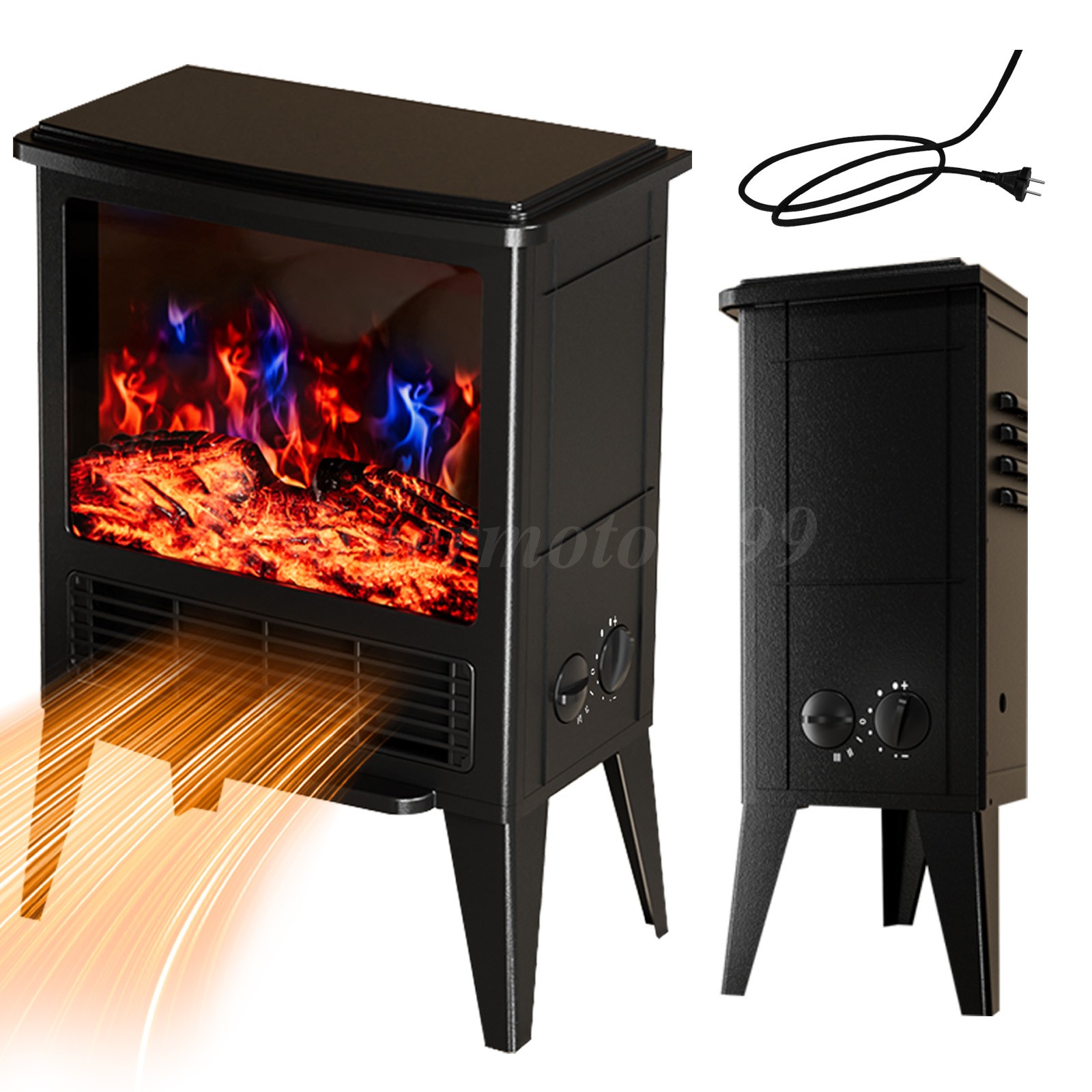 1500W Electric Fireplace Stove, Freestanding Heater with Realistic Flame Effect