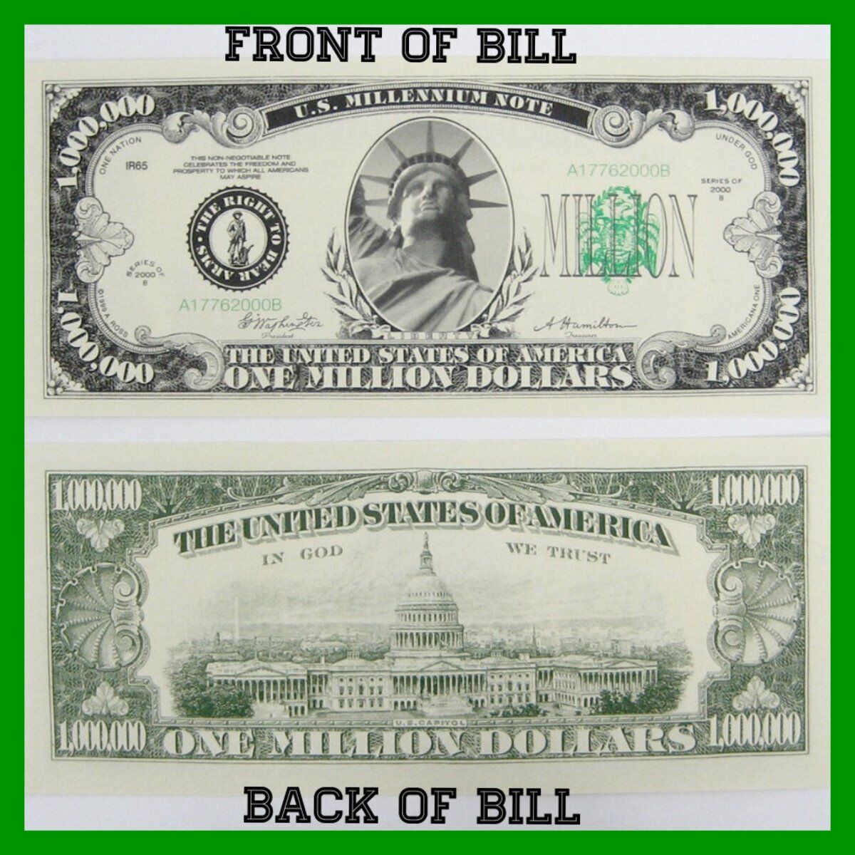 50 TOTAL - ONE MILLION Dollar Novelty Paper Fake Bills - Quality & Looks Real
