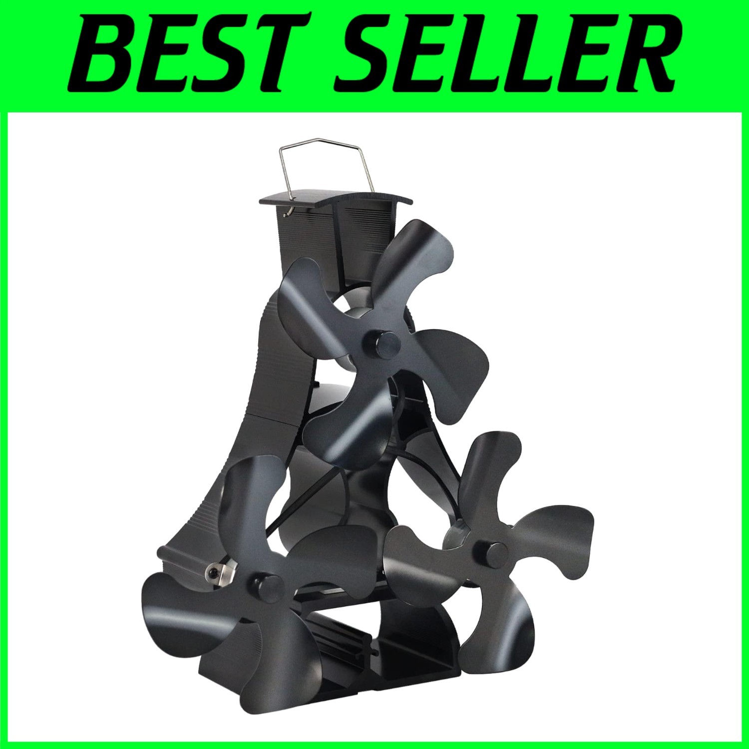 Premium Black Wood Stove Fan - 12 Blades, No Electricity Needed for Cozy Living