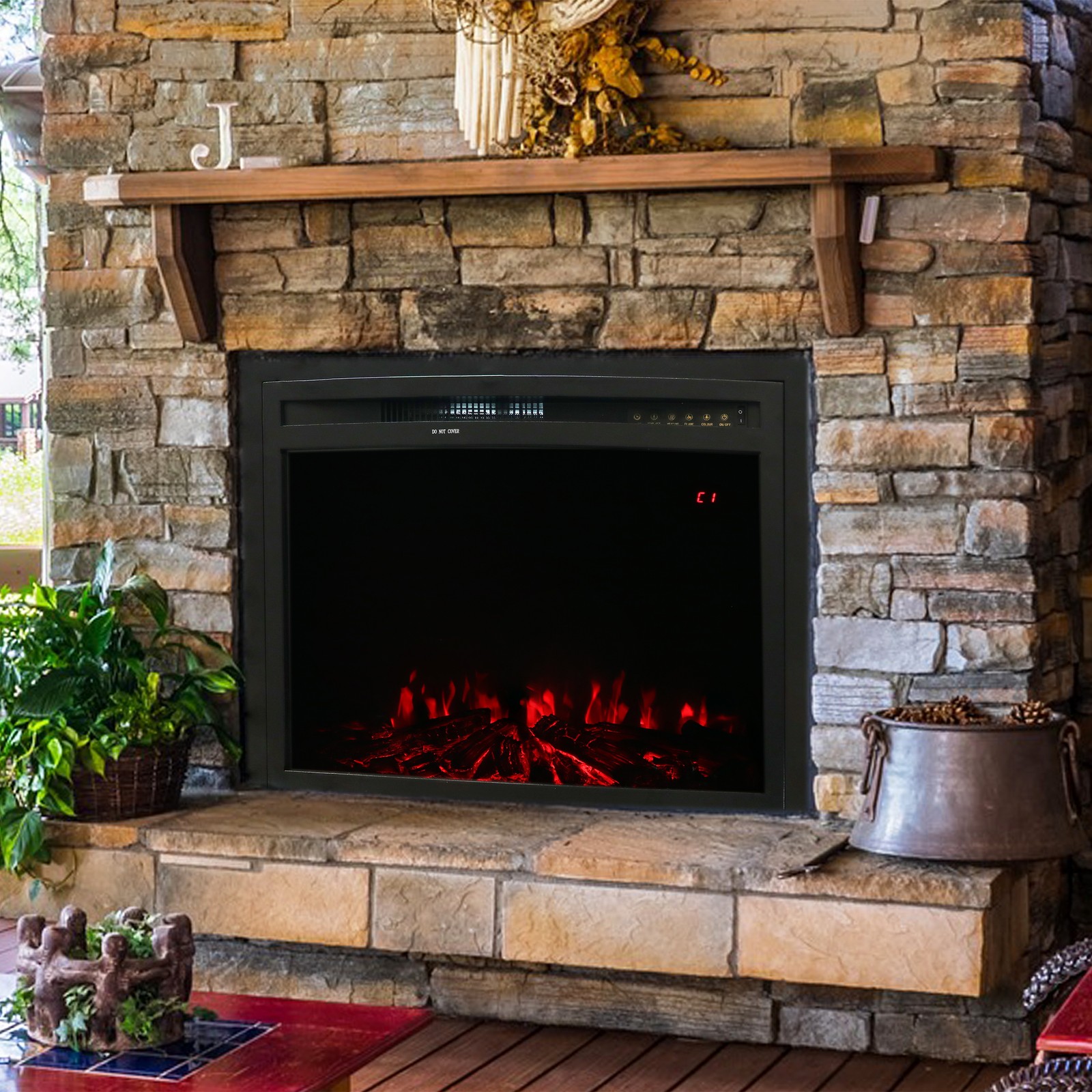23 in Cozy Warmth Indoor Electric Fireplace Insert - Black by Sunnydaze