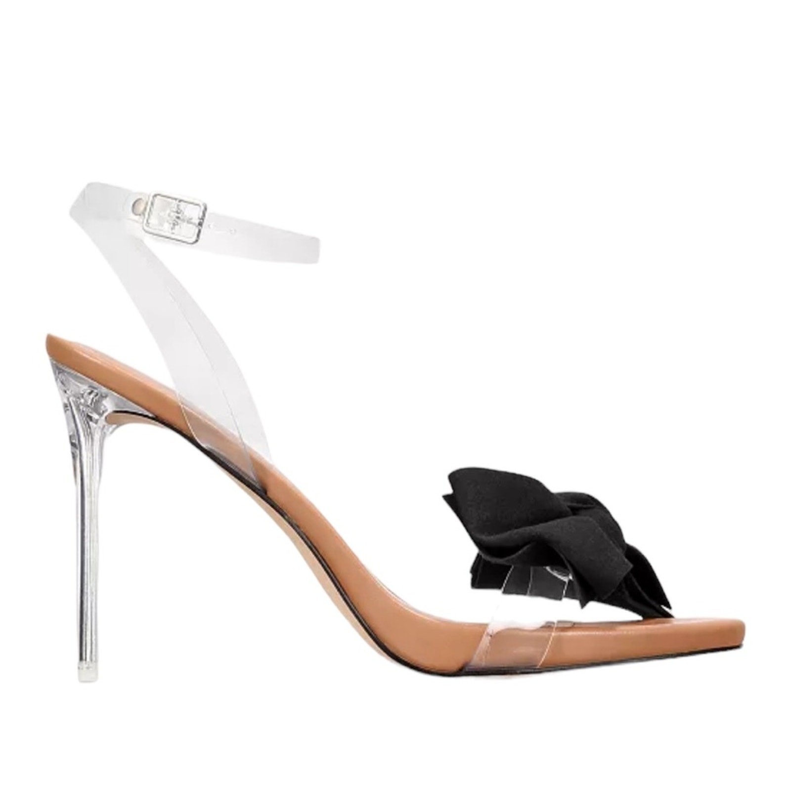 AAJ By Aminah Yahira Lucite Heel Elegant Evening Bow Dress Sandals NEW Size 8