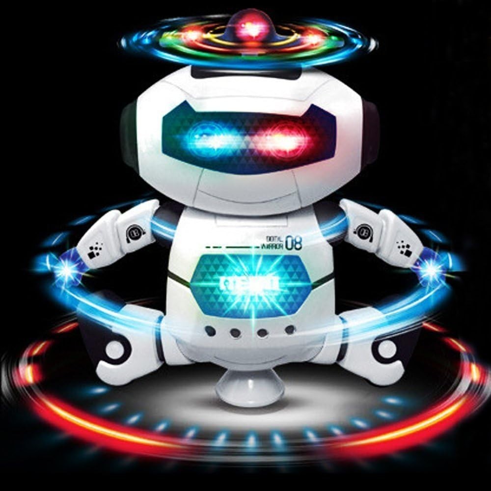 Musical Walking Dancing Robot Toy for Kids, Flashing Lights, 360° Body Spinning