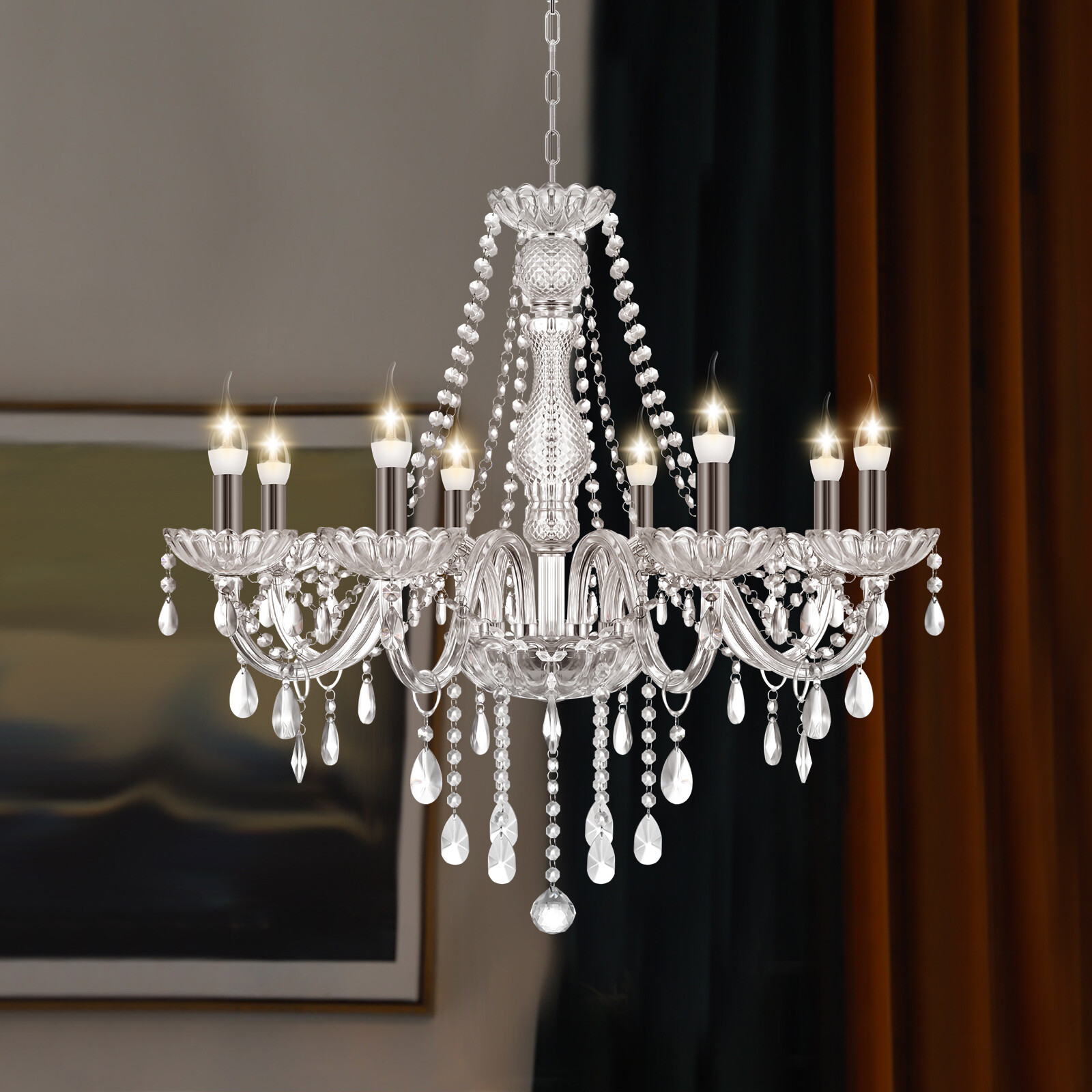 Modern Luxury Crystal Chandelier 8 Lights Ceiling Light Kitchen LED Pendant Lamp