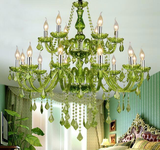 Luxury Green Crystal Chandelier Dining Room Candle Lighting LED Ceiling Lamp