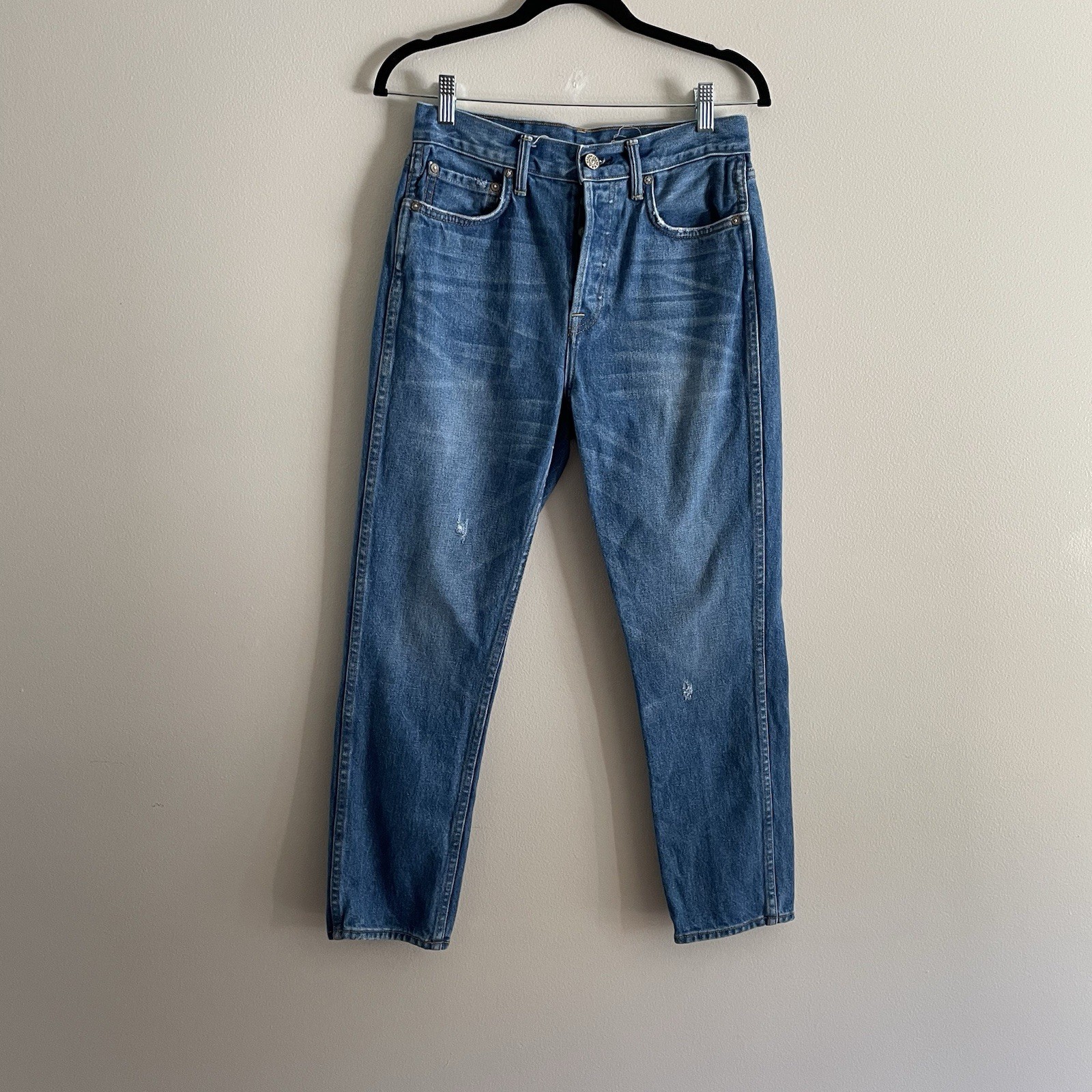 NOEND Women 27 Agra Wash Denim Button Fly Eve High Rise Crop Slim Straight Jeans