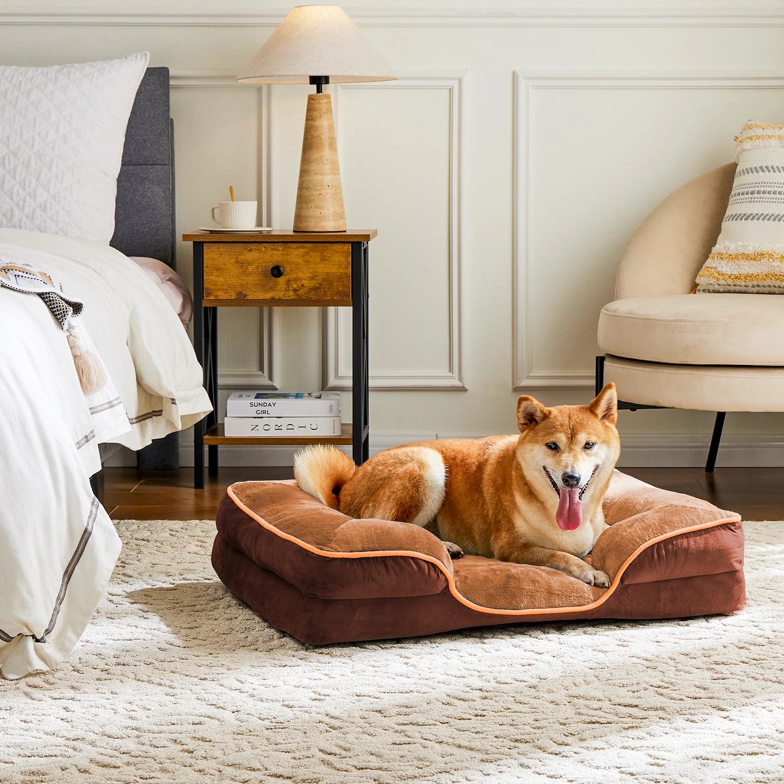 Tea Brown Orthopedic Dog Bed Memory Foam Pet Bed, Small Dogs Cats Washable Cover