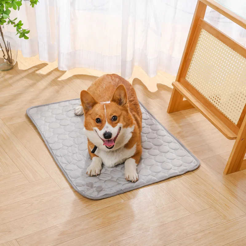 Grey Summer Cooling Pet Mat, Gel Ice Pad Dogs & Cats, Breathable Non-Slip Bed