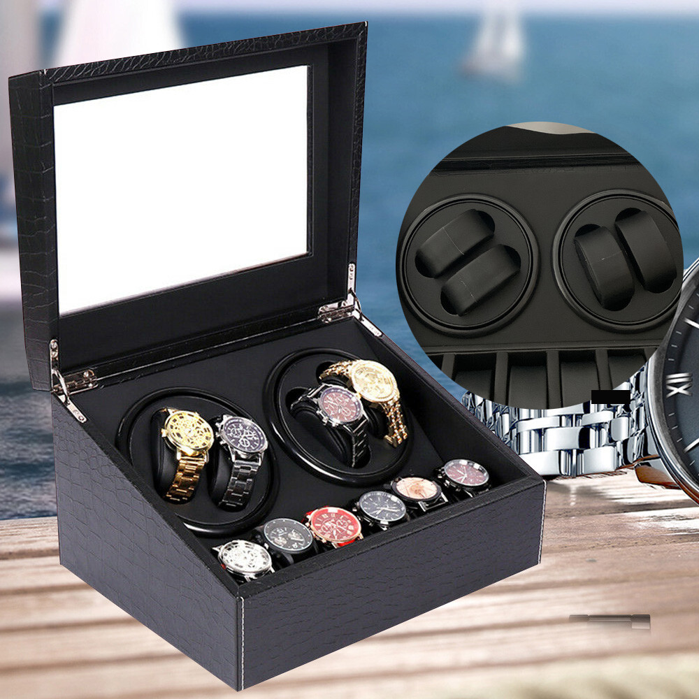 Watch Winder Display Box Automatic Rotation Storage 4+6 Grids 10 Watches Black