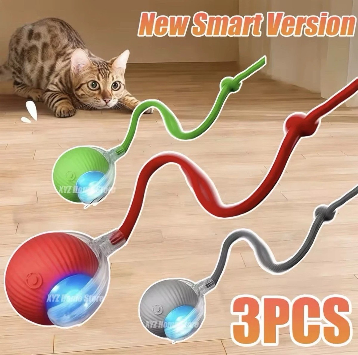 Cat Interactive Ball Toy Automatic Rolling Ball Faux Tail Rechargeable Smart Pet