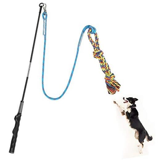 Flirt Pole for Dogs Pet Teaser Wand Outdoor Interactive Pet Dog Blue & Black