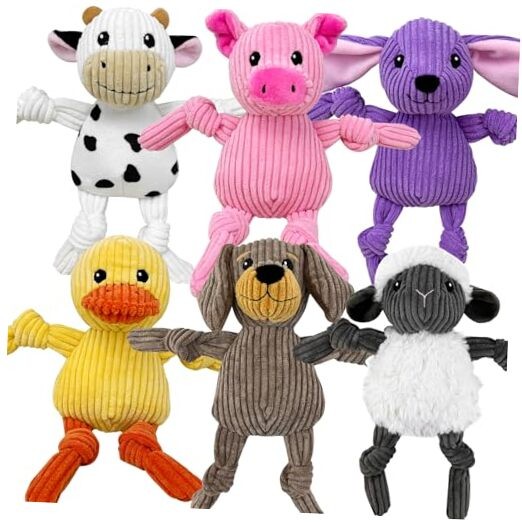 6 Pack Dog Squeaky Toys Knotties Interactive Plush Dog Toys 6 Pack Farm Animals