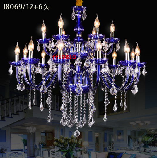 Luxury Royal Blue Crystal Candles Chandelier Mediterranean Lampshade Light Lamp