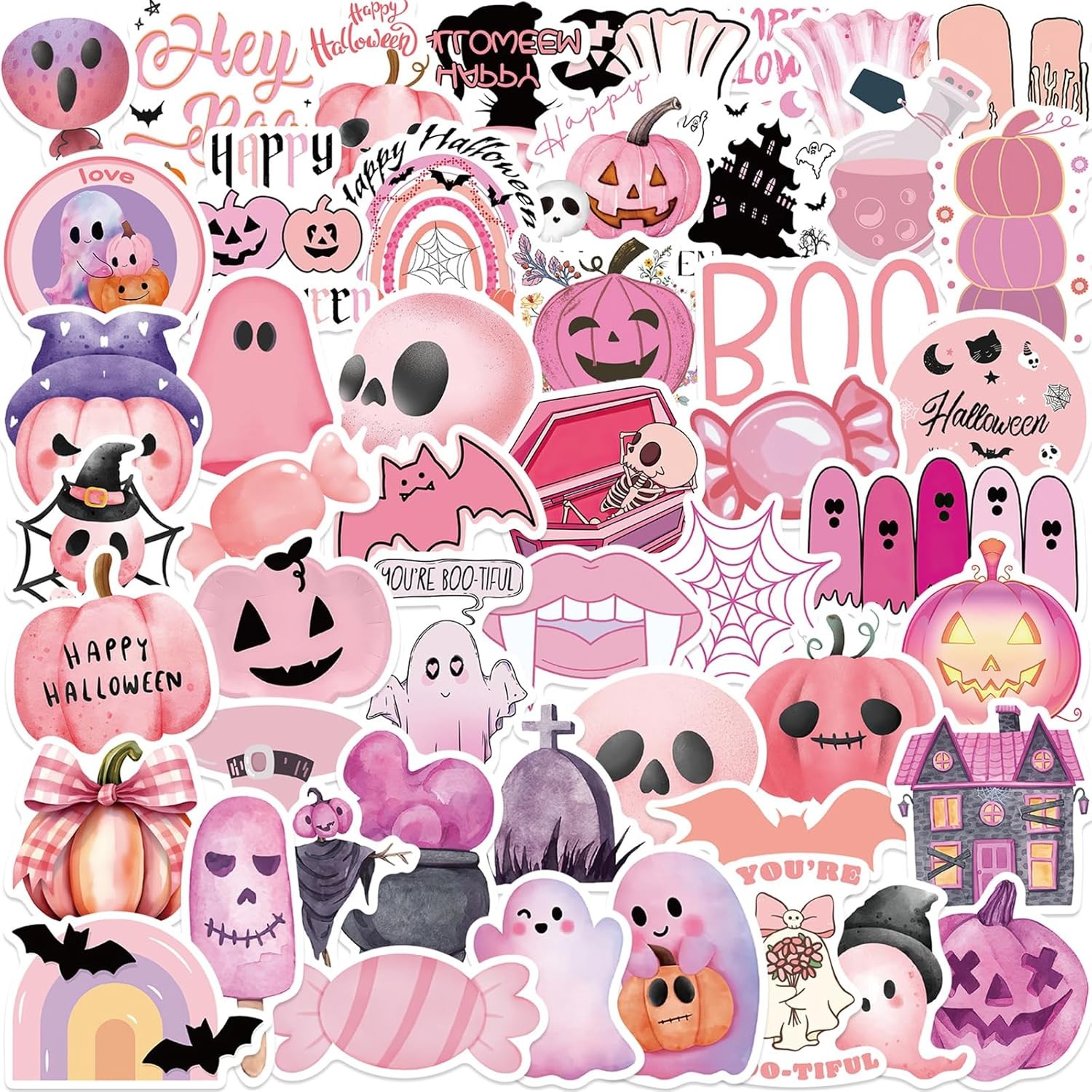 50Pcs Cute Halloween Decoration Sticker for Kids Pink Stickers 