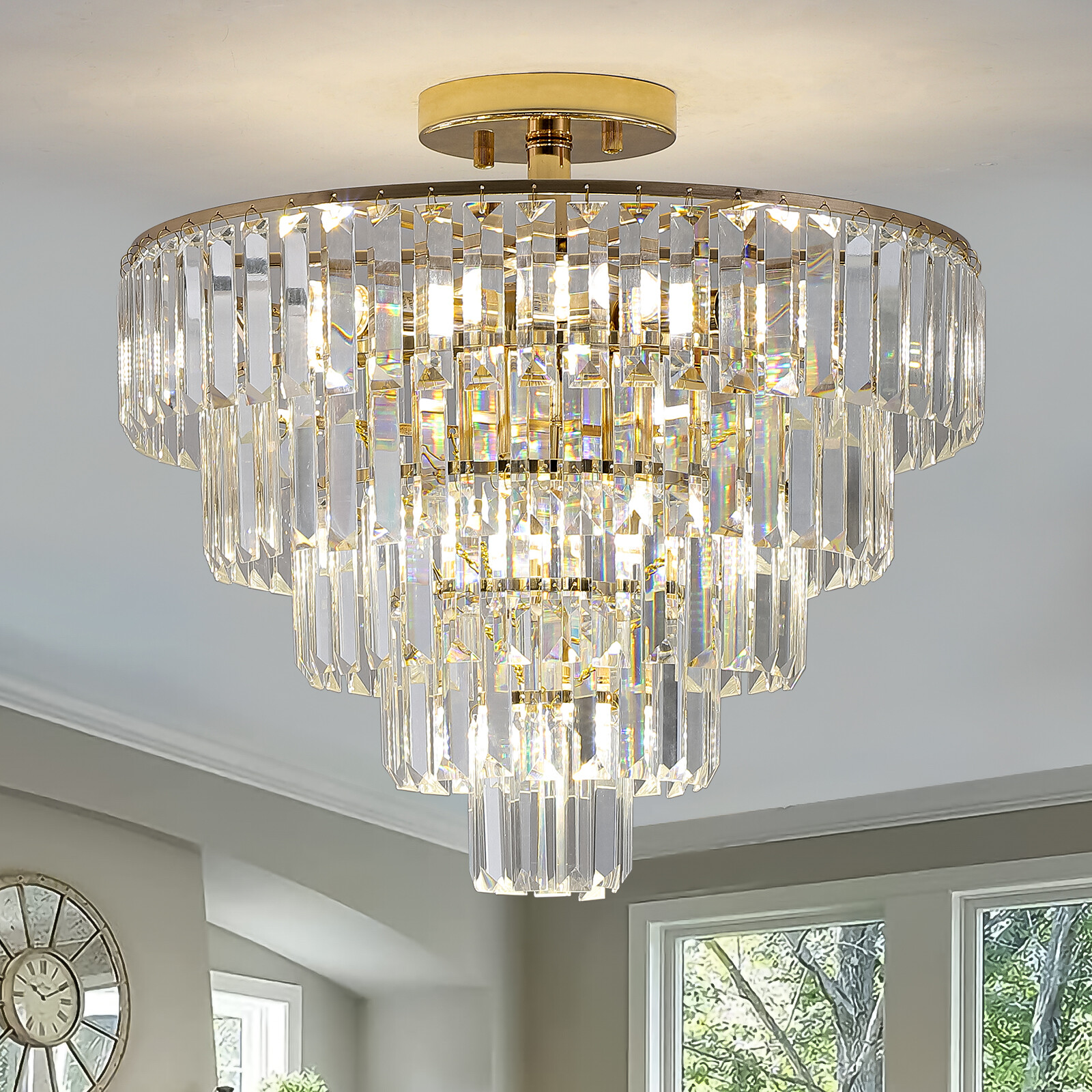Modern French Gold Crystal Chandelier Ceiling Light Luxury Pendant Lamp Fixture