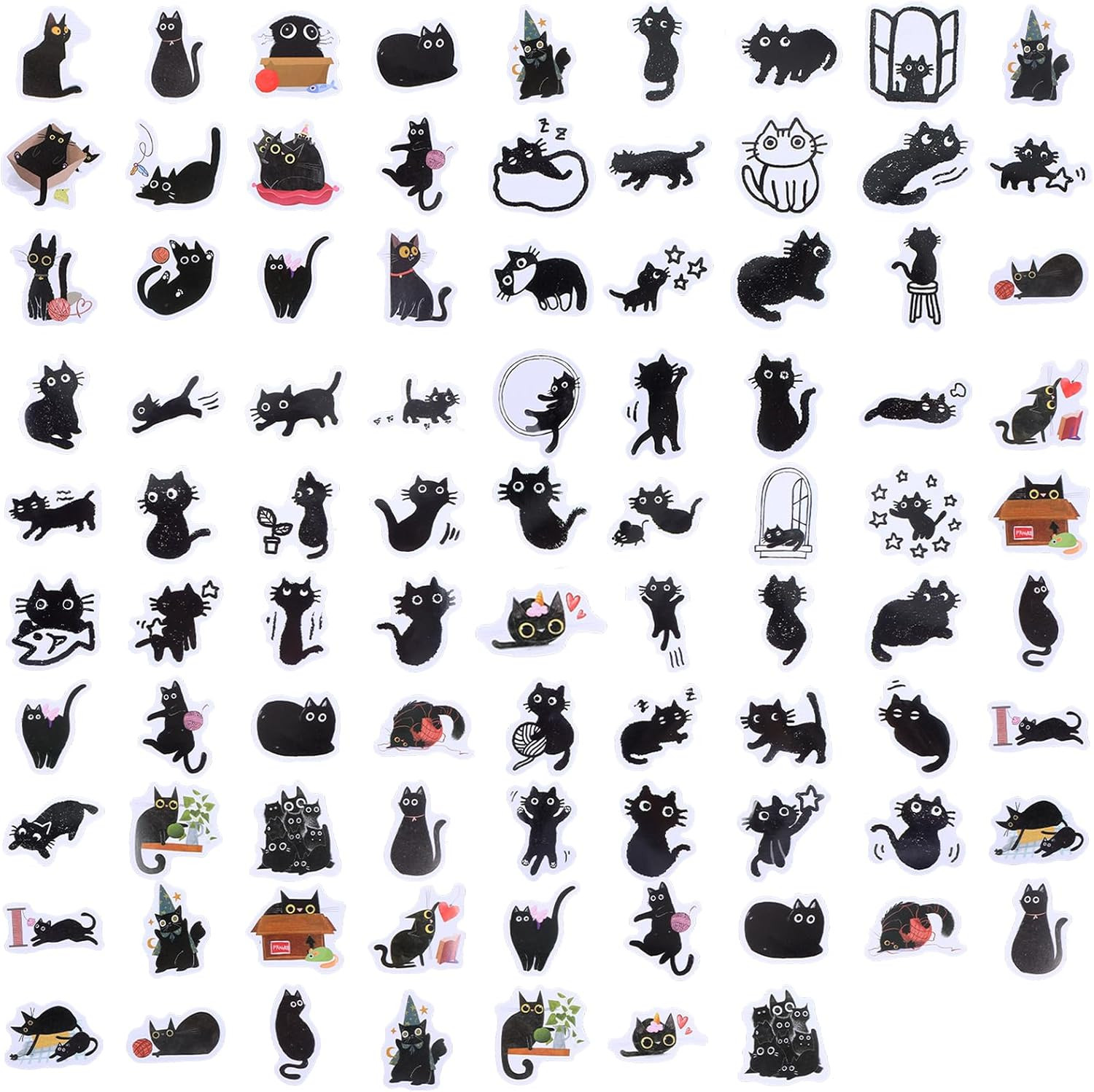 90 Pcs Cute Black Cat Stickers for Scrapbooking, Journals & DIY Decor