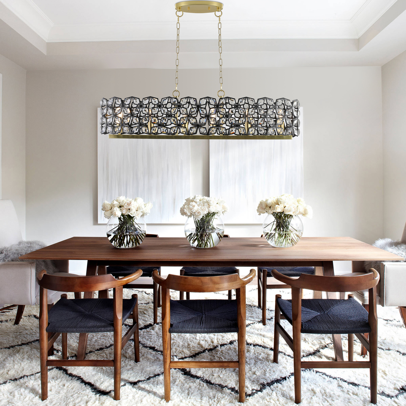 Rectangle K9 Crystal Chandelier Luxury Pendant Lamp Ceiling Light Dining Fixture