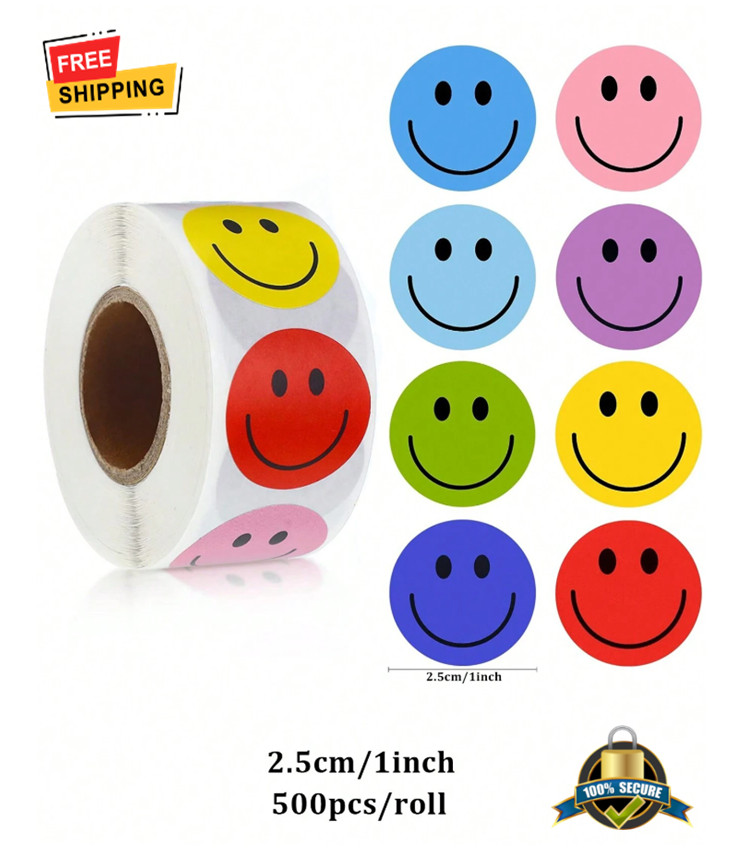 500pcs Roll Cute Face Reward Stickers, Self-Adhesive, Gift & Decoration