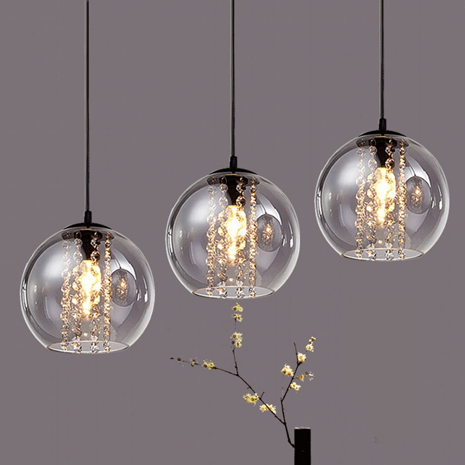 Modern 3-Light Lightning Crystal Ball Pendant Lamp Luxury Decor LED Chandelier