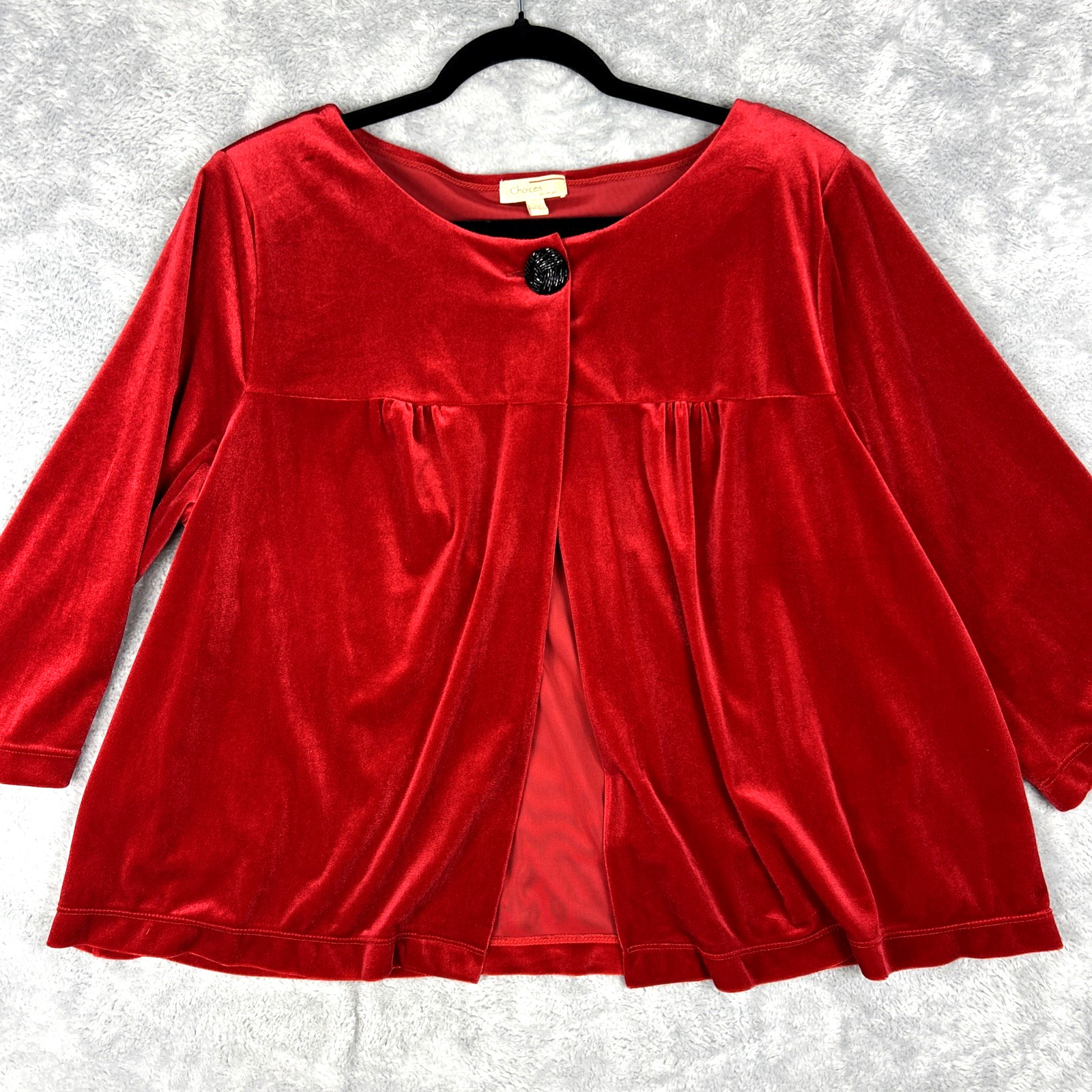 Vtg Red Velvet Look Evening Swing Jacket Beaded Button Size 2X