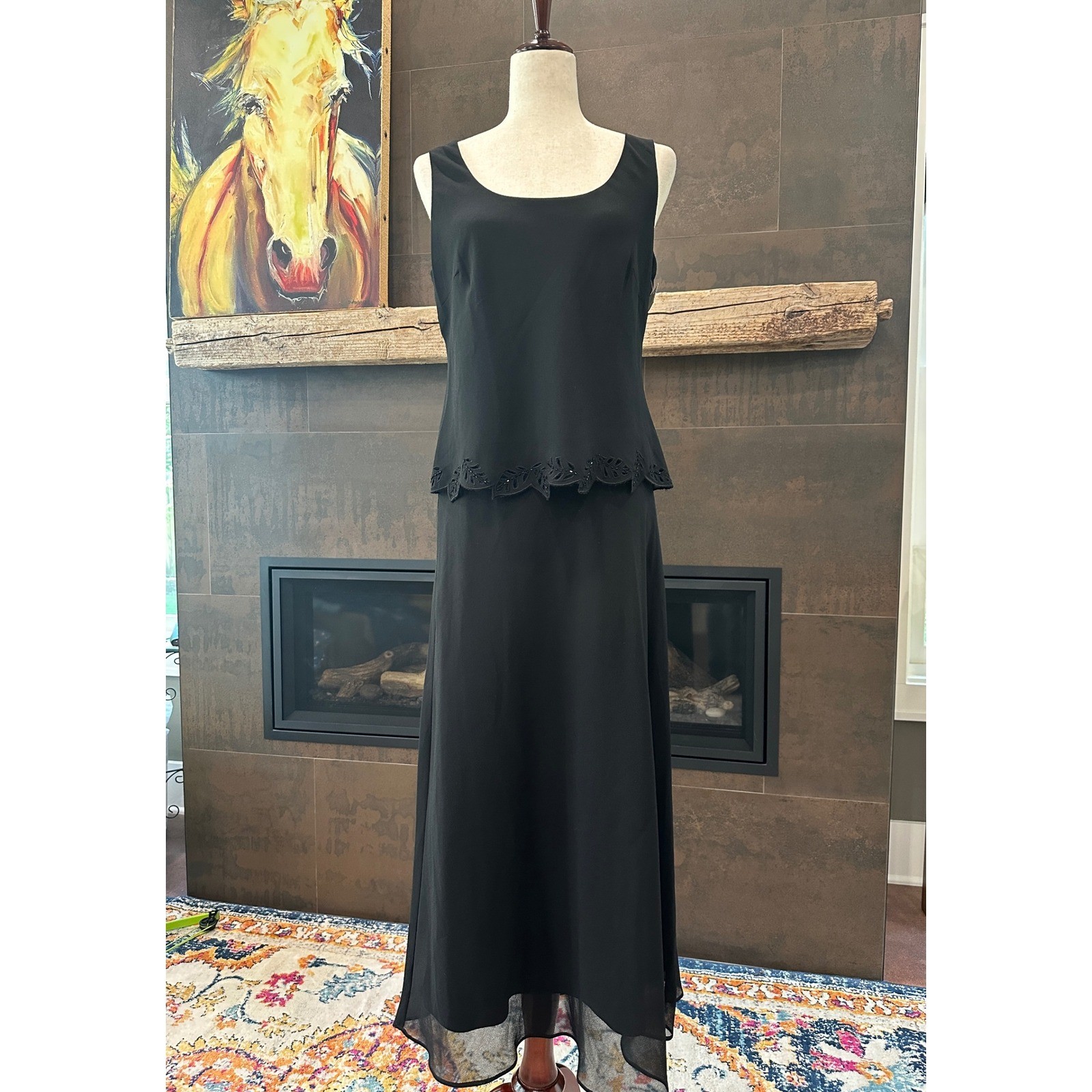 Studio I Black Formal Dress Sleeveless Maxi Evening Gown Sz8 Two Piece Look Gala