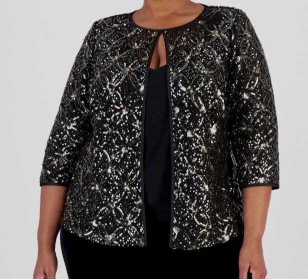 Alex Evenings Women's Black Sequined Layered-Look Top Plus Size 3X