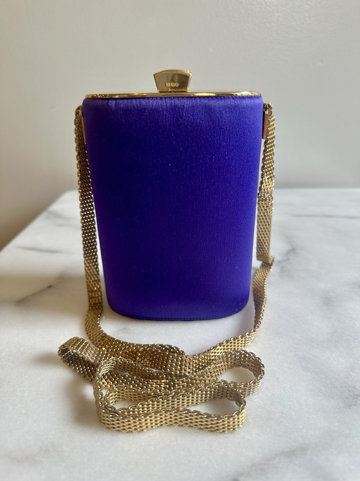 Vintage RODO Royal Purple Satin Minaudière | Italian Evening Bag w/ Gold Chain
