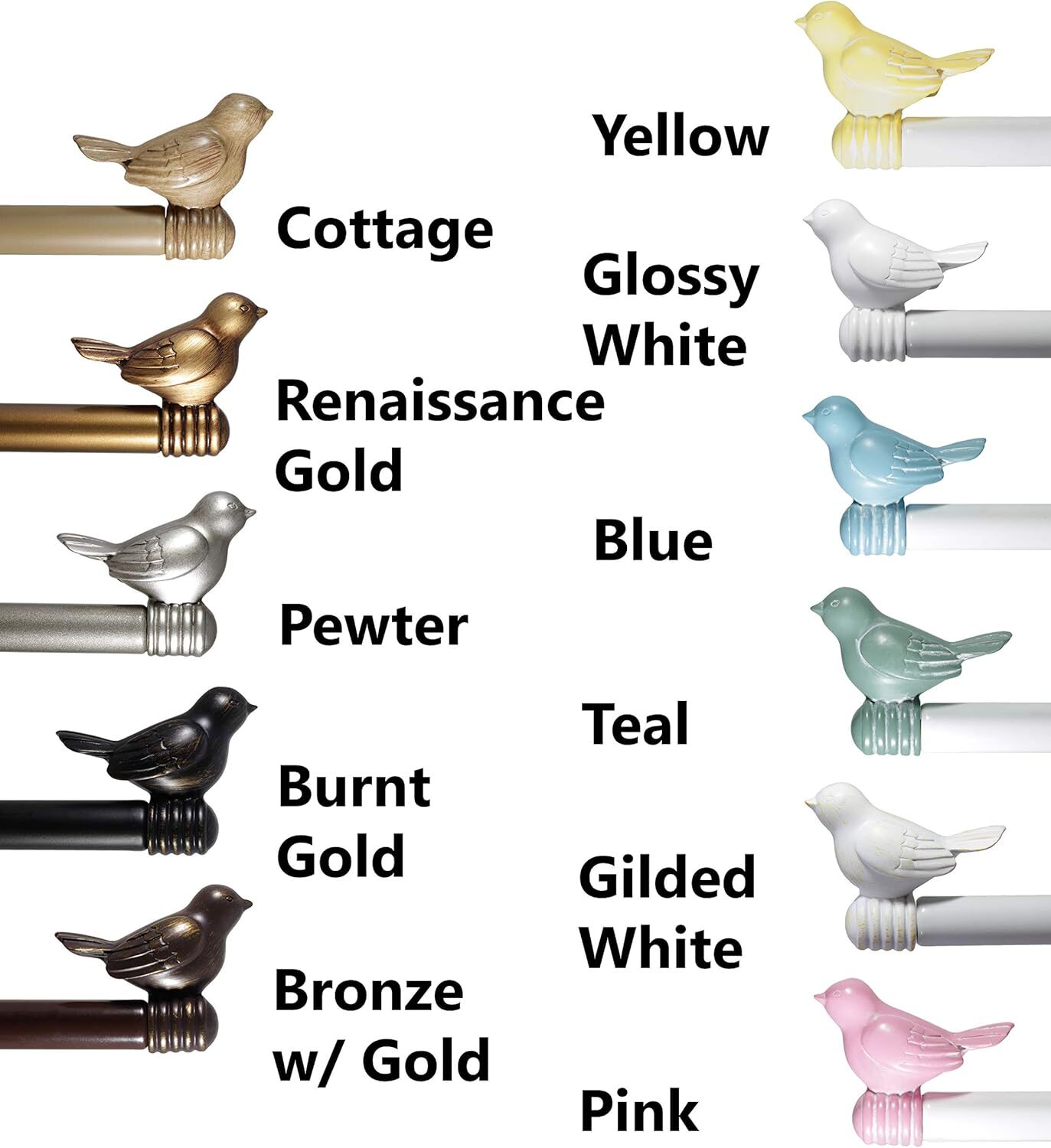 3/4 inch Cute Decorative Bird Adjustable Curtain Single Rod Set, 28"-120"