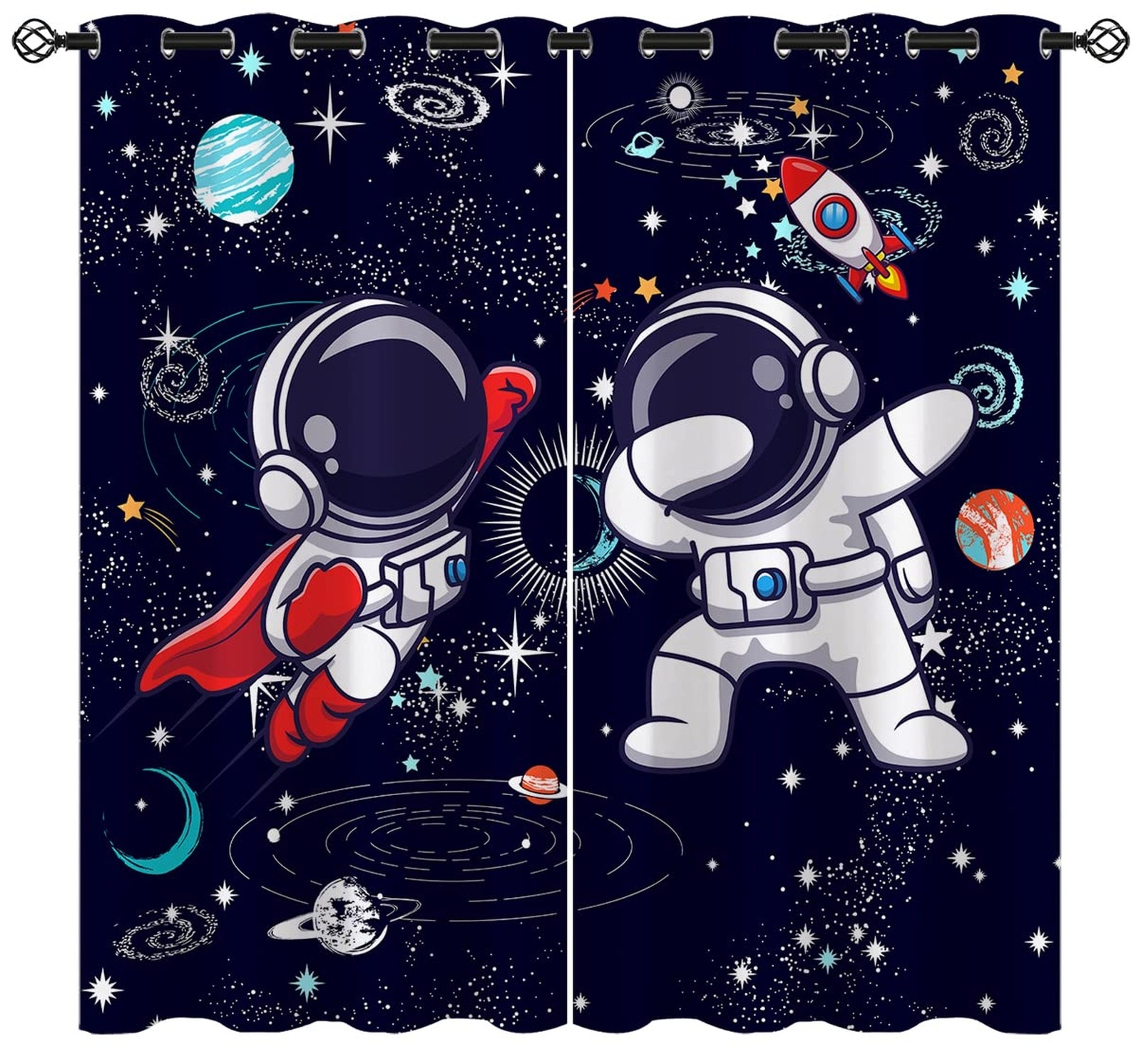 Cute Astronaut Blackout Curtains for Girls Boy Home Decor, Space Cartoon Funn...