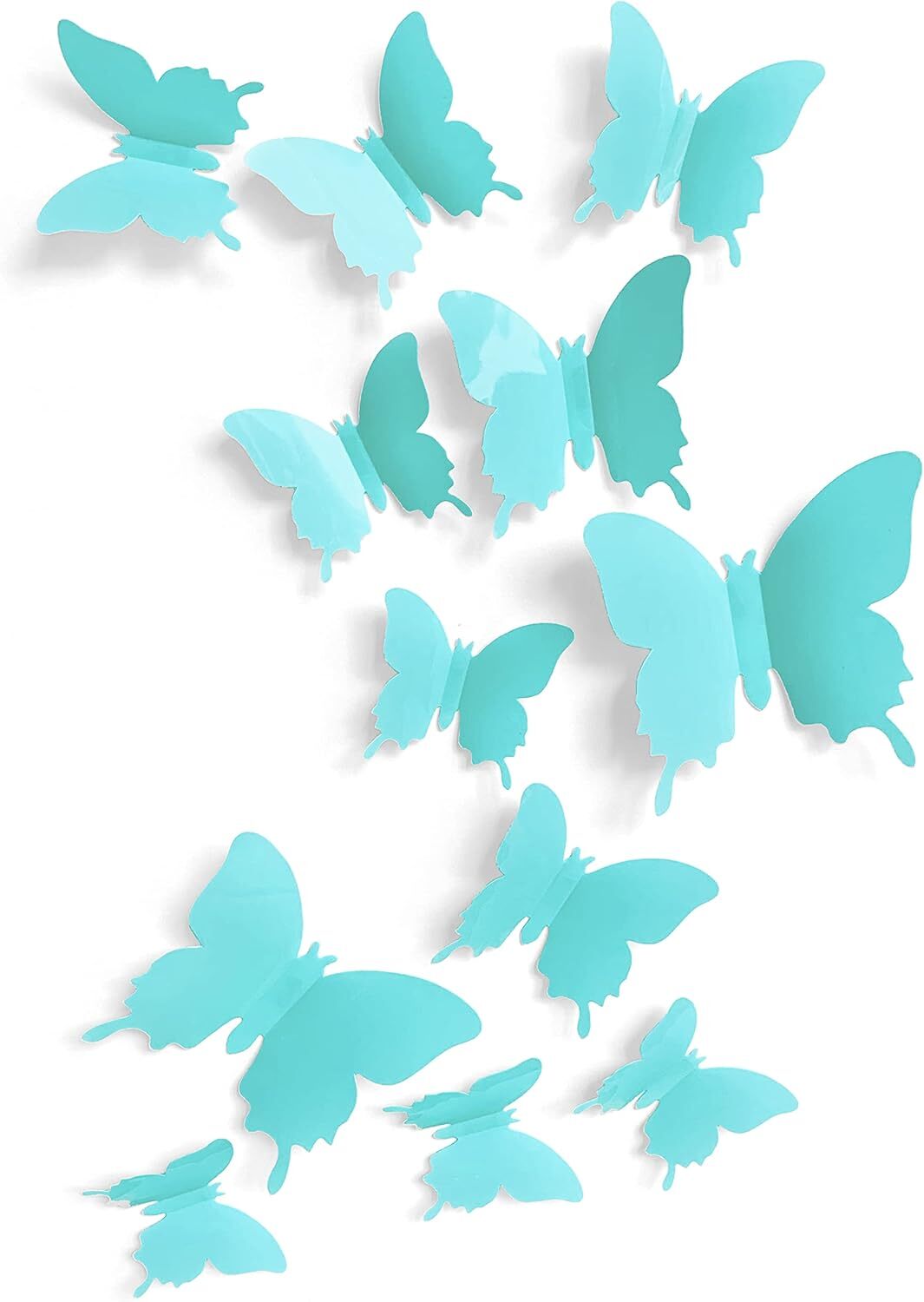 Cute Blue Butterfly Wall Decor 24 pcs, Girls Room Decals, Teal 