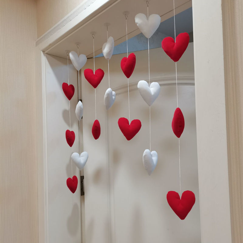 Cute Door Decor Heart Shaped Furry Door Hanging Curtain Self Adhesive